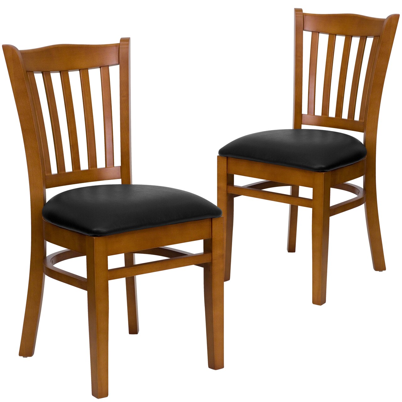 Emma and Oliver 2 Pack Vertical Slat Back Wooden Restaurant Chair